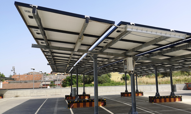 Commercial solar carport system in Hyderabad designed for sustainable power generation and covered parking.