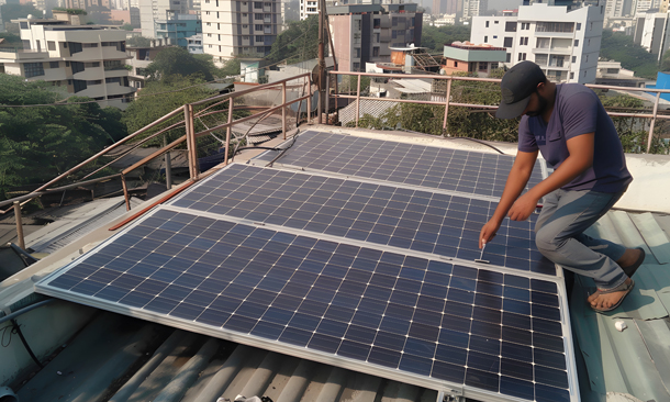 Commercial rooftop solar panels offering solar power for offices in Telangana.